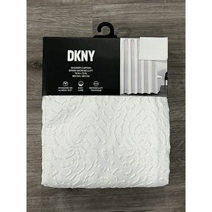 New DKNY Spark Microsculpt Solid White Fabric Shower Curtain Textured 72”